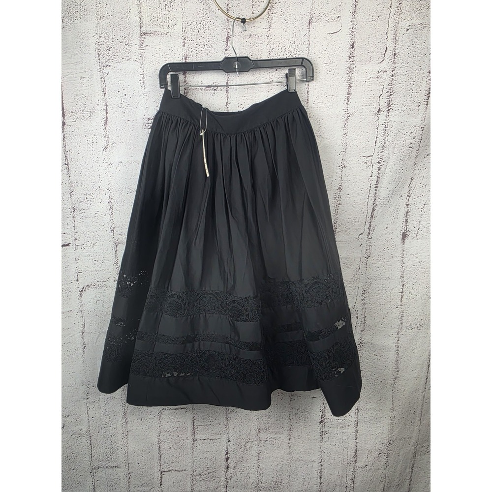 Alice+ Olivia Womens Black Flare Crochet Line Midi Skirt Office Career sz 4 NWT